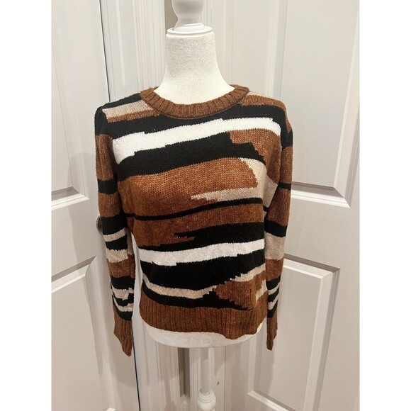 Saltwater Luxe Free People Abstract Stripe Sweater Women XS Modern Boho Cozy NEW - Picture 2 of 8
